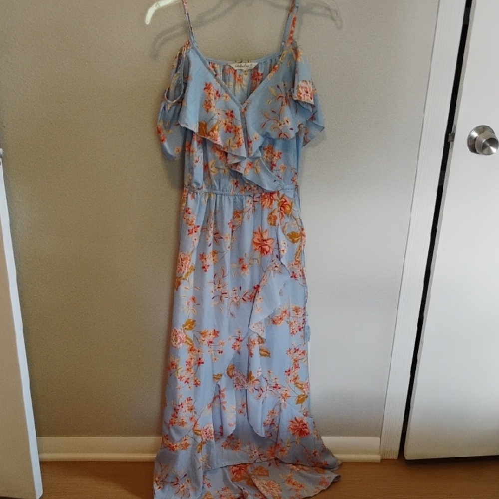 Indulge Light Blue Floral Maxi Dress